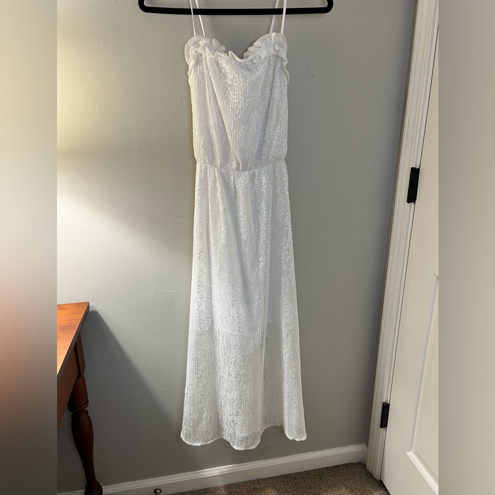 BCBGeneration White Lace Maxi Dress with Spaghetti Straps